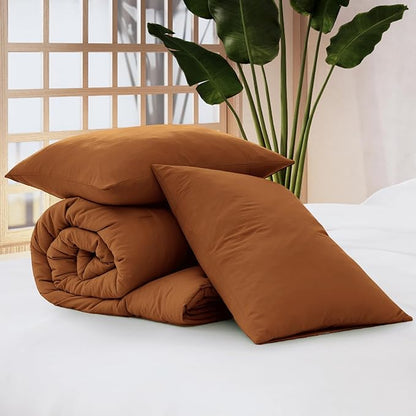 WRENSONGE Full Size Comforter Sets - 3 Pieces Prewashed Burnt Orange Comforter Soft Lightweight for All Seasons, Fluffy Down Alternative Comforter Full Size with 2 Pillow Shams