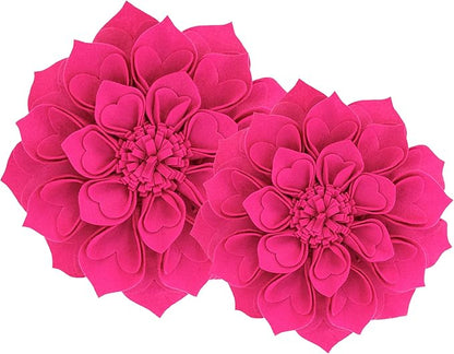 Fennco Styles Handmade 3D Heart-Shaped Petals Flower Decorative Filled Throw Pillow 13" Round - Fuchsia Floral Pillow for Couch, Home Décor and Holiday, Housewarming Gift