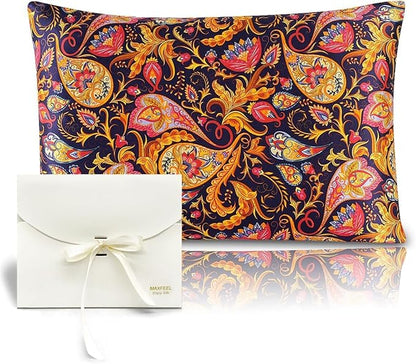 100% Pure Mulberry Silk Pillowcase with Zipper for Skin&Hair Care Both Sides Soft Breathable (Pattern01, Queen)