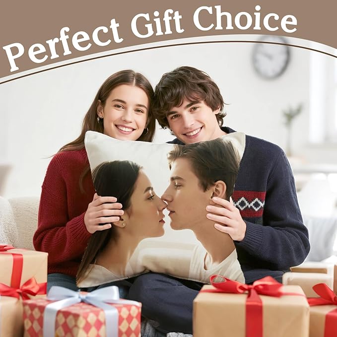 Custom Pillow with Picture & Text, Valentines Day Gifts for Boyfriend, 3D Personalized Head Face Pillows, Custom Stuffed Photo Pillow, Birthday Anniversary Funny Gift for Couple Friend Family (Square)