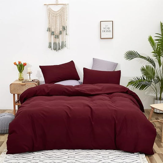 KAREVER Burgundy Comforter Set Twin Size Dark Red Bedding Set Soft Durable Bedding Quilt Set Kids Lightweight Plain Burgundy Blanket Set Boys Girls Breathable Dark Red Bed Comforter
