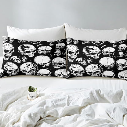 Erosebridal Boys Black Skull Full Bedding Set, Halloween Skeleton Skull Comforter Set, Gothic Skeleton Comforter for Kids Teens Adults Men Goth Room Decor, Terror Theme Black Quilt