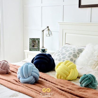Sioloc Soft Knot Ball Pillows,Round Throw Pillow Cushion Home Decoration Plush Pillow,Throw Knotted Pillow Handmade Round Plush Pillow（13.7inches,Yellow）