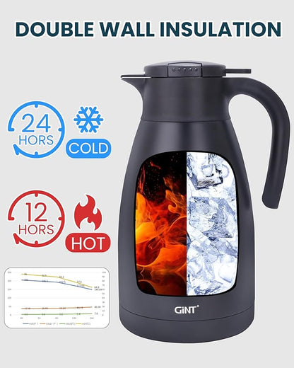GiNT 2.2L / 74Oz Thermal Coffee Carafe, Insulated Stainless Steel Coffee Carafes for Keeping Hot/Double Walled Vacuum Thermal Carafe (Black)