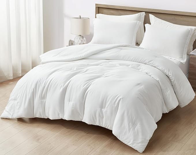 Chezmoi Collection Cliff 3-Piece Lightweight Cooling Comforter Set, Oversized King - Rayon Derived from Bamboo & Polyester Blended, Soft Breathable Bedding for Hot Sleepers, White