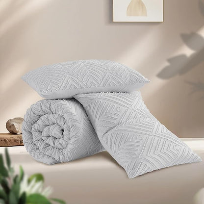 Andency Light Grey Oversized King Comforter 120''x120'', 3 Pieces Gray Super King Soft Boho Bedding Set & Collections, Farmhouse Tufted Fluffy Bed Set for All Seasons (1 Comforter, 2 Pillowcases)