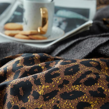 mixinni Leopard Print California King Comforter Set-3 Pieces Animal Cheetah Printed Comforter Sexy Soft Fluffy Brown/Black Floral Print Bedding Set with 2 Pillowcases for All Season-California King