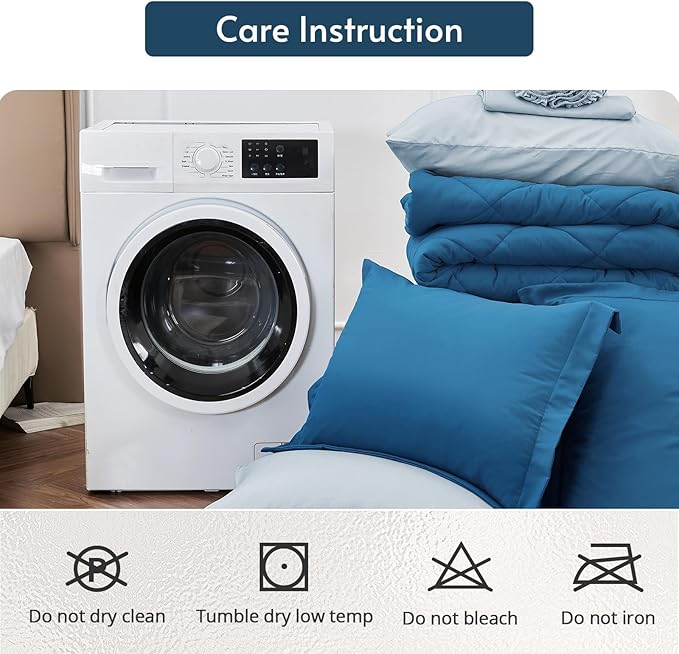 MUXHOMO 7 Pieces California King Comforter Set, Reversible Bed in a Bag Cal King Size, All Season Bedding Set with Comforter, Flat Sheet, Fitted Sheet, Pillowcases & Shams, Teal & Lake Blue