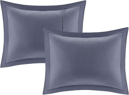 Intelligent Design Marsden Comforter Stripes Design Embroidered Toss Pillow Casual All Season Bedding Matching Sham and Complete Sheet Set, Full, Blue/Grey 8 Piece