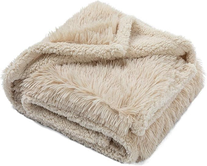 Waterproof Dog Blanket Beige Fluffy Long Faux Fur Pet Throw Blankets 28x20in for Couch Love Bed Cover Washable(Beige,XS)