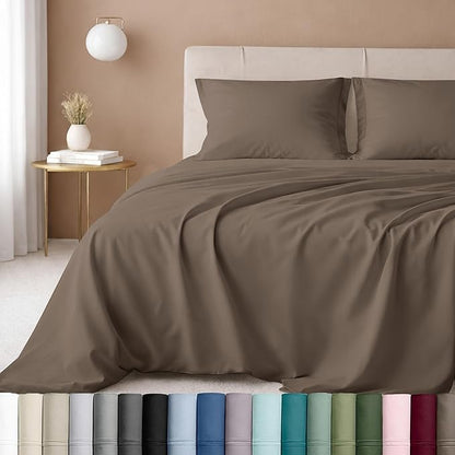 California Design Den 100% Cotton Full Size Bed Sheets, 600 Thread Count Sateen, Soft, Cooling Brown Full Size Sheet Set with Deep Pockets, Hotel-Quality Bedding (Mushroom - Taupe Brown)