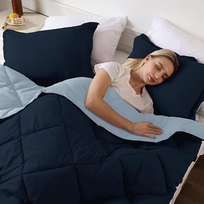 downluxe California King Comforter Set - Blue and Sapphire Cal King Comforter Set, Soft Bedding Sets for All Seasons - 3 Pieces - 1 Comforter (104"x96") and 2 Pillow Shams(20"x36")