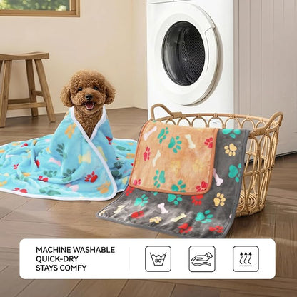 LINENLUX 1 Pack 3 Blankets Super Soft Fluffy Premium Fleece Dog Blankets for Puppy Cat Pet Blanket Flannel Throw Warm Sleep Bones and Claws 23x16 inches