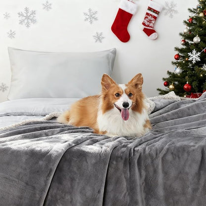 Makigued Waterproof Dog Blanket for Couch & Bed, Reversible Sherpa Fleece Pet Throw with Quiet TPU Barrier, Machine Washable Furniture Protector for Large Dogs & Cats, Twin Size 60x80 Inch, Gray