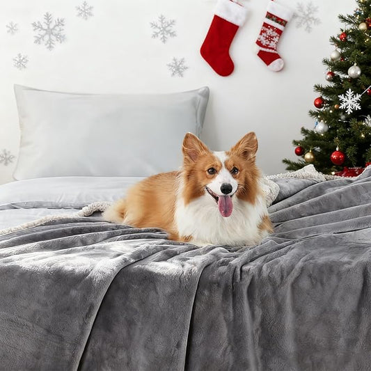 Makigued Waterproof Dog Blanket for Couch & Bed, Reversible Sherpa Fleece Pet Throw with Quiet TPU Barrier, Machine Washable Furniture Protector for Large Dogs & Cats, Twin Size 60x80 Inch, Gray