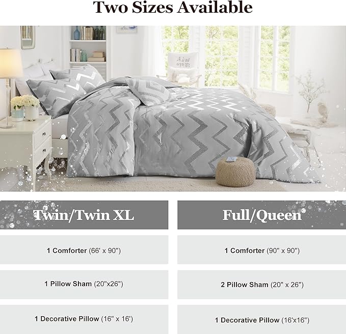 Codi Gray Twin Bedding Set for Teen Girls, Bedroom Comforter for College Dorm Girl, 3 Pieces - All Seasons Warm