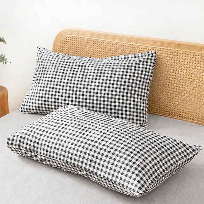 ETDIFFE Black Gingham Comforter Set Queen Size, 3 Piece Boho Grid Bedding Set - Soft and Lightweight Buffalo Checkered Plaid Microfiber Down Alternative Bed Comforter (90x90)