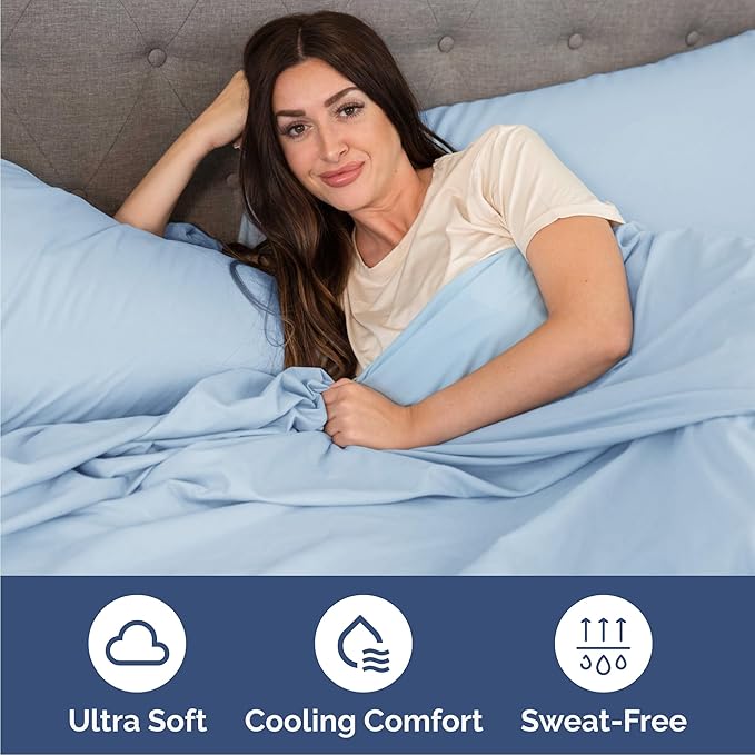 Queen Size 4 Piece Sheet Set - Comfy Breathable & Cooling Bed Sheets Set - Hotel Luxury Bedding for Women, Men, Kids, Teens, Boys & Girls - Deep Pockets, Soft and Wrinkle Free - Oeko-Tex - Light Blue