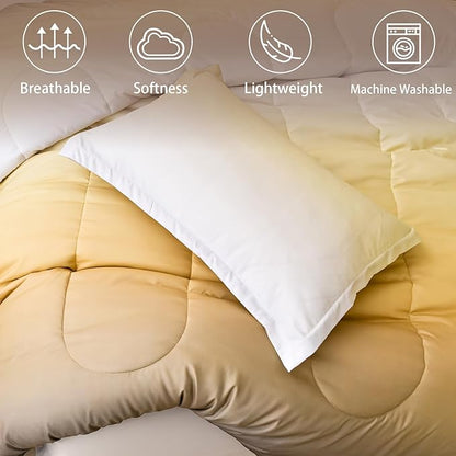 Anibedding Gradient Yellow Comforter Set King Size 7 Pieces Ombre Yellow and Grey Bed in a Bag Complete Bedding Set - Breathable Solid Grey Bed Sets w/Flat/Fitted Sheet, 2 Pillowcases, 2 Pillow Shams
