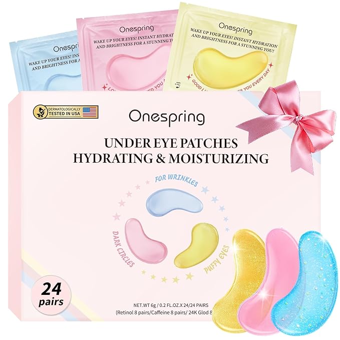 Eye Masks (24 Pairs) - Gifts for Her - Caffeine, 24K Gold and Retinol Under Eye Patches for Puffy Eyes, Dark Circles & Fine Lines, Bachelorette Party Favors, Birthday, Valentine's Day Gift