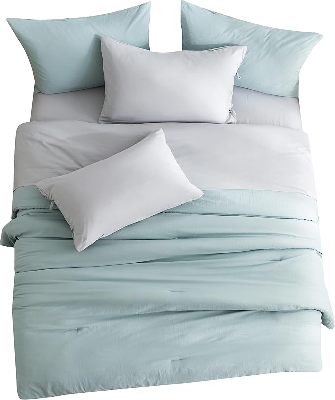 COTTEBED Ultra-Soft Twin Comforter Set with Sheets - 5 Pieces Bed in a Bag Twin Down Comforter & Bedding Sheet Sets, Lightweight Boho Cozy Washed PolyCotton for Kids Boy Girl All Season Use,Sage Green
