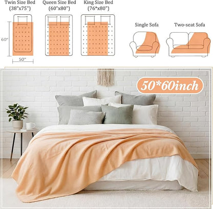 Kinlop Fleece Blanket Bulk 60 x 50 Inch Soft Lightweight Fleece Cozy Blanket Warm Throw Plush Pet Throw for Bed Couch Sofa Home Office Wedding Gifts Travel Camping(Light Orange)