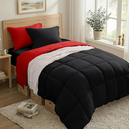 Anluoer Twin Comforter Set 5 Pieces, Black Bed in a Bag Bedding Set with 1 Comforter(68"*88"), 1 Pillow Sham, 1 Pillowcase, 1 Flat Sheet, 1 Fitted Sheet(39"*75")