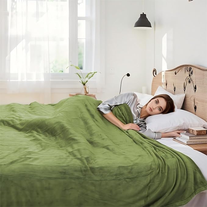 Electric Heated Blanket 84"x90" Queen Size Flannel Heated Blanket, Cozy & Warm for All Night, 4 Heat Settings & 10 Hours Auto Off, Machine Washable, Green
