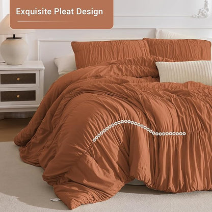 Lady Ann Oversized King 120x120 Comforter Set - Pumpkin Ruched Bedding, 3-Piece Fluffy Bedding Comforter Set for Women, Ultra Soft and Luxurious All-Season Boho Bedding Set for Bedroom.
