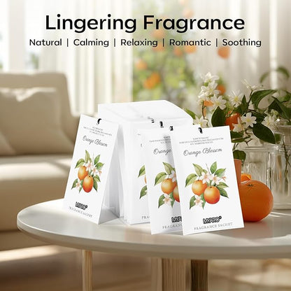 MYARO 12 Packs Orange Blossom Scent Sachets for Closet Home Long Lasting Shoe Odor Deodorizer Bathroom Car Air Frehener