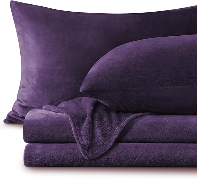 BEDELITE Flannel Sheets Twin Size Purple - Super Soft Fleece Sheets Set Fluffy Extra Plush, 3 Piece(Include Fitted Sheet, Flat Sheet, 1 Pillowcase)