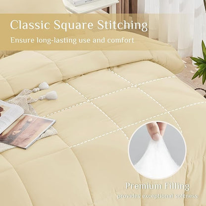 JOLLYVOGUE Twin XL Comforter Set, Ultra-Soft Bed in a Bag Twin XL Size 5 Pieces, Oeko-TEX Certified Bedding Set with Down Alternative Comforter, Sheets, Pillowcases & Shams, Light Yellow