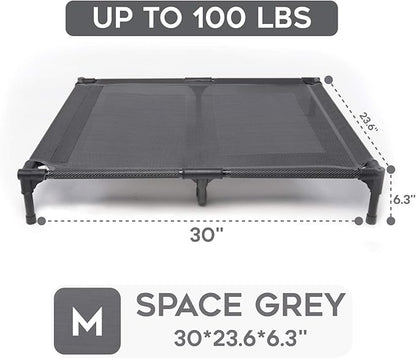 suddus Elevated Dog Bed for Medium Dogs, Dual Support Cooling Cot with Teslin Mesh, Portable Waterproof Pet Bed for Indoor/Outdoor Use, Medium, 30x23x6.3 Inch, Grey