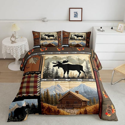 Feelyou Hunting Bear Deer Comforter Full Size Wild Animal Comforter Set for Boys Girls Children Rustic Cabin Country Bedding Set Room Decor Bear Western Farmhouse Duvet Set 3Pcs