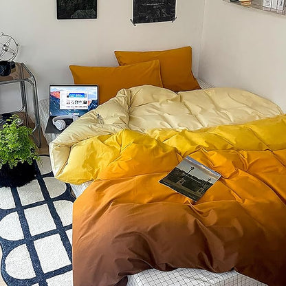 Cottonight Orange Gradient Comforter Set Full Orange and Beige Yellow Gradient Bedding Comforter Set Aesthetic Blanket Quilts Breathable Sunset Color 3 Piece Bedding Comforter Set