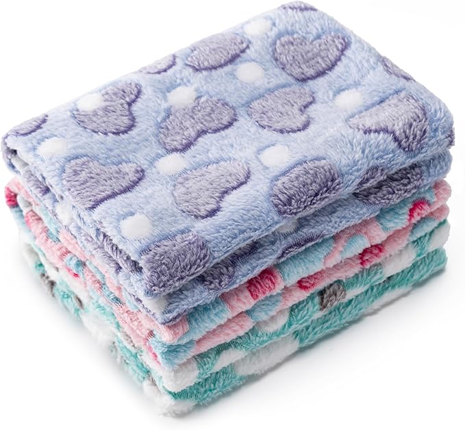 1 Pack 3 Blankets Super Soft Fluffy Premium Fleece Pet Blanket Flannel Paw Printed Throw for Dog Puppy Cat (Large 41x31'', Purple, Pink, Green)
