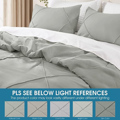 BYSURE 3 Pieces Queen Comforter Set(Grey), Lightweight Bedding Set with 2 Pillow Shams, Down Alternative Diamond Stitched Bedding Comforter for All Season