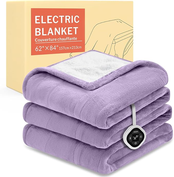 HOMLYNS LuxeHeat Heated Blanket Electric Blanket Twin Size, Soft Flannel Sherpa Heating Blanket with 10 Heat Settings, 1-10 hrs Timer Auto Shut Off (62x84 inches, Purple)