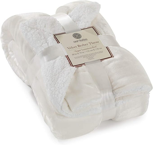 Genteele Sherpa Throw Blanket Super Soft Reversible Ultra Luxurious Plush Blanket, 60 x 70 inches, Ivory/White