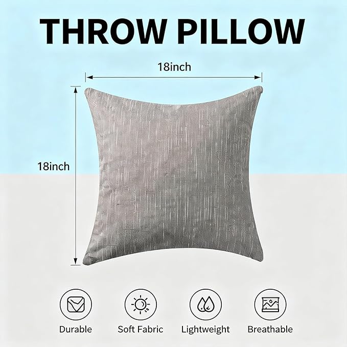 Decorative Couch Pillow Covers SofaThrow pillows with inserts included Bohemian-Style Country Cushion Cover Suitable for Beds, Sofas, Living Rooms, and Home Decor 2pack 18X18 inch.(Metallic Gray)