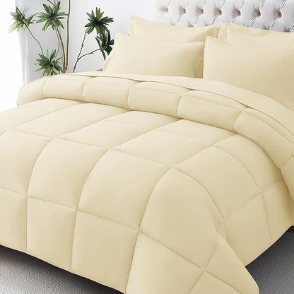 JOLLYVOGUE Twin Comforter Set, Ultra-Soft Bed in a Bag Twin Size 5 Pieces, Oeko-TEX Certified Bedding Set with Down Alternative Comforter, Sheets, Pillowcases & Shams, Light Yellow