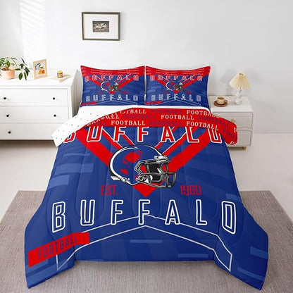 Feelyou Football Bedding Set Boys Girls Queen Size Women Men Rugby Sports Comforter Football City Duvet Quilt Red Blue Room Decor