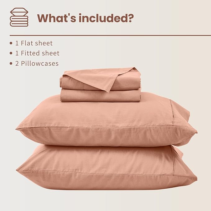 Bedlifes 100% French Linen Sheets King Size 18-24”Extra Deep Pocket 4-Piece Set Breathable & Moisture-Wicking,Soft & Durable Sheets for Thick Mattresses(Blush Pink)
