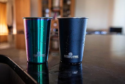Stainless Steel Cups - 16 oz Pint Tumbler (4 Pack) - Premium Metal Drinking Glasses | Stackable Durable Cup (16 oz Black)