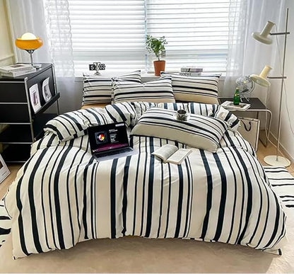 KAREVER Striped Comforter Queen Black White Comforter 3 Pieces Soft Stripes Comforter Set 1 Striped Queen Comforter (90x90 inches) with 2 Pillowcases (20x26 inches)