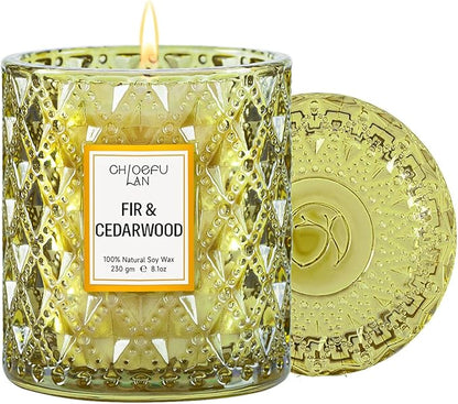Chloefu LAN Fir & Cedarwood Scented Holiday Candle Christmas Gift, Festival Gifts, Cozy Winter Forest, Luxury Soy Jar Candles, 55 Hour Long Lasting, Highly Scented, Home Decor, Clean Burning, 8.1oz