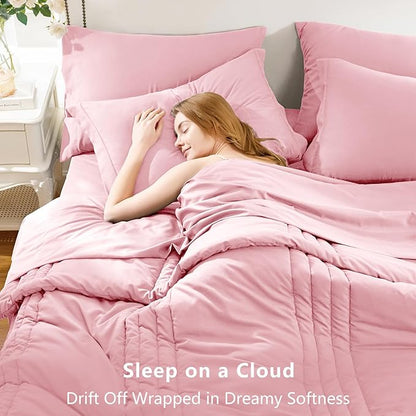CozyLux Full Comforter Set - 7 Pieces Bed in a Bag Pink Comforter Set with Sheets Luxury Bed Set All Seasons, Soft Bedding Set with Down Alternative Comforter, Sheets, Pillowcases & Shams