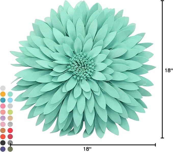 3D Daisy Flower Decorative Pillow - Sunflower Throw 14.5 x 13 Inch Round Decor - Home Decorations for Couch & Bed - Flower-Shaped (Case + Insert, Solid Mint)