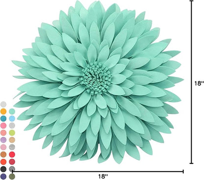 3D Daisy Flower Decorative Pillow - Sunflower Throw 14.5 x 13 Inch Round Decor - Home Decorations for Couch & Bed - Flower-Shaped (Case + Insert, Solid Mint)