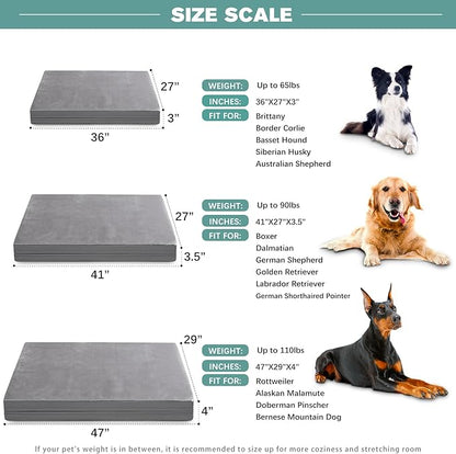Waterproof XXL Dog Beds Large Sized Dog, Outdoor Orthopedic Washable Crate Pad 48 inch, Jumbo XXLarge Foam Pet Bed with Removable Cover Reversible, Durable Anti-Slip Kennel Pad, 47"x29", Gray